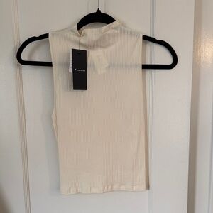 Cream Sleeveless Top - Mockneck - Sheer